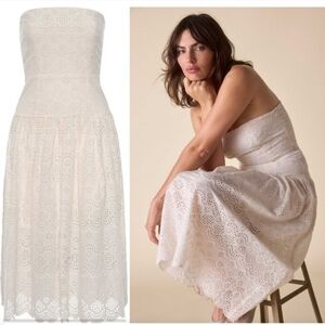 NWT St. Roche Benedict Dress Vanilla Ivory Eyelet Convertible Straps Midi Dress